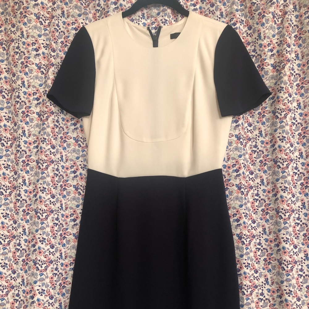 Navy and white Jcrew color block midi dress